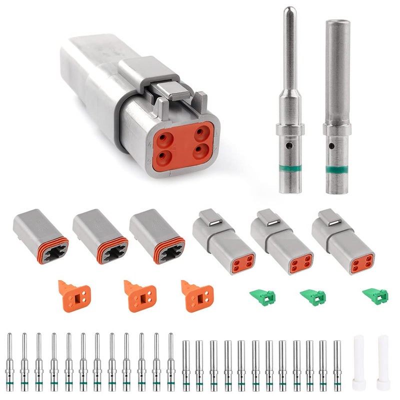 JRready ST6114 DT 4 Pin Connector DT06-4S DT04-4P Gray Waterproof Electrical Wire Connector with Deutsch Solid Contact Wire Size 14-20AWG and Sealing Plug,3 Sets - Image 1